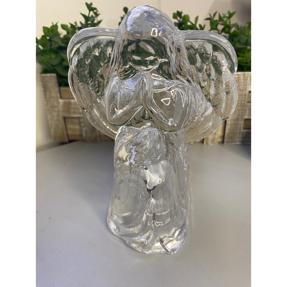Glass Angel Figurine with Tea Light Holder Praying Cherub Wings‎ Table Decor